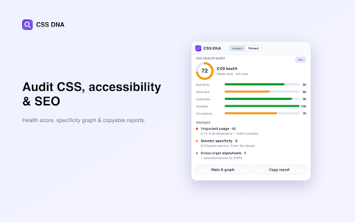 CSS DNA — Inspect CSS & Extract Design Tokens :: Inspect any element's CSS and extract a site's colors, fonts & design tokens — export to Tailwind, CSS, JSON, Figma & more.