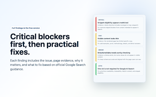AI SEO Booster :: Audit webpages for Google AI Overviews, AI Mode, technical SEO, structured data, content, and page experience.