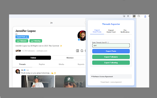 Threads Exporter :: Export public Threads posts to JSON or CSV formats with ease using this simple Chrome extension.