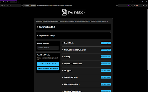 DecayBlock :: Block distracting websites with an adaptive timeout.