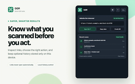 QQR – QR Code Scanner & Generator :: Scan and create QR codes locally with templates and logos, plus additional barcode scanning and generation tools.