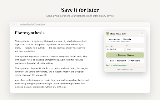Read Aloud Text - A Text to Speech Reader :: Listen to any web page in a natural voice with word-by-word highlighting, or save it to your dashboard to listen later.