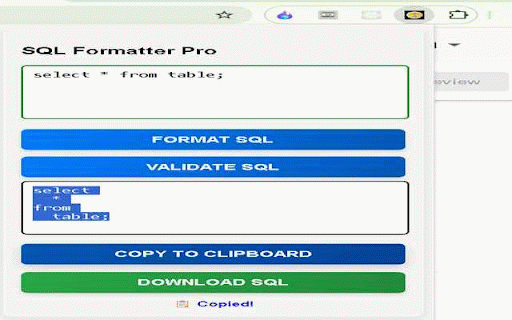 SQL Formatter Pro :: Effortlessly format, validate, and copy SQL queries with SQL Formatter Pro! 🔥 Optimize queries easily.Try now!