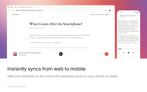 ElevenReader — Text Reader :: Read aloud any Google Doc, PDF, webpage, or book with text to speech (TTS). Natural sounding voices in 30+ languages & 130 voices.
