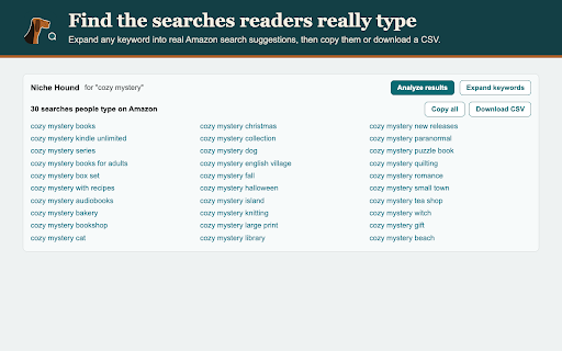 Niche Hound – KDP Book Research: BSR, Sales & Keywords on Amazon :: Automatic Amazon book research for KDP: BSR for every edition, estimated sales and royalty ranges, Kindle Unlimited and keywords.