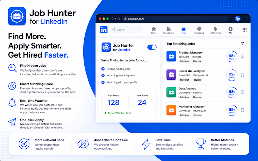 Job Hunter for LinkedIn :: Multi-keyword LinkedIn job finder. Sends results to your dashboard.