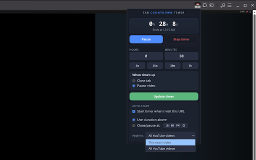 Tab Countdown Timer :: A Chromium Extension that allows you to set a timer that counts down and then closes the tab.