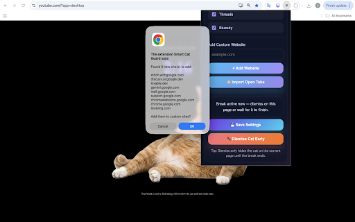 Smart Cat Guard :: Smart Cat Guard enforces healthy browsing breaks with adorable cat overlays.