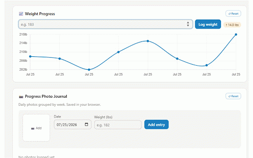 MyCalories Fitness: Weight Loss Dashboard :: Track weight, calories, and workouts with a clinical mode and on-device AI body fat estimator. Your data stays in your browser.