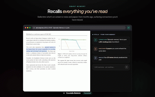 Constella: AI Paper & Research Assistant :: AI sidebar for reading papers, articles & PDFs. Clip highlights, chat with your research, and recall saved notes, all in one place.