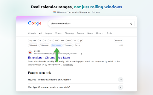 Google Search by Date – Date Filter Bar with Custom Ranges :: Filter Google search by date & time — on web, Images, Videos & News. 3/6 months, 3 years, this week/month/year, custom ranges.
