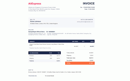 AliExpress Order Manager :: Export AliExpress orders to CSV and generate PDF invoices with VAT breakdown. Bilingual ES/EN. Freemium (Free/PRO).
