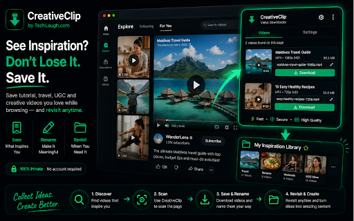 CreativeClip – HD Video Downloader & Creative Saver :: Find the videos on any page and save them in one click — full quality, no sign-up, no ads, completely private.