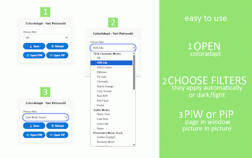 ColorAdapt :: Visual Сomfort & Сinematic Сolors. HDR, Dark/Light, PiP/PiW, Movie Stock, Gaming, LUTs, Accessibility modes.