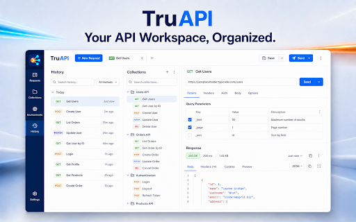 TruAPI - REST API Tester & HTTP Client :: REST API client with automatic endpoint intelligence, schema drift detection, smart comparisons, tests, and local history.