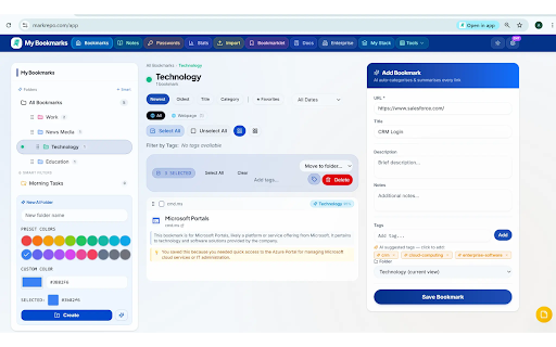 MarkRepo — Save to Bookmarks :: Save any page to MarkRepo with one click. AI auto-tags, folder selection, and notes — right from your browser.
