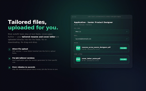 Linora :: Linora — AI-tailored resume autofill for job applications