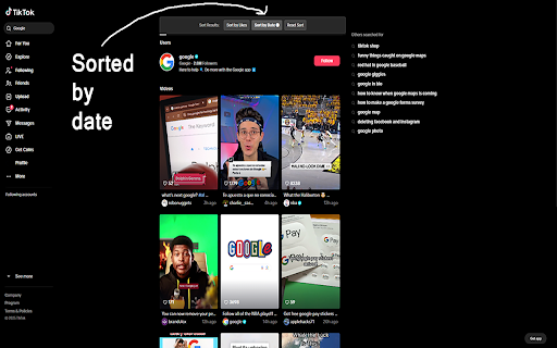 TikTok Search Sorter :: Sorts TikTok search results by Likes or Date!