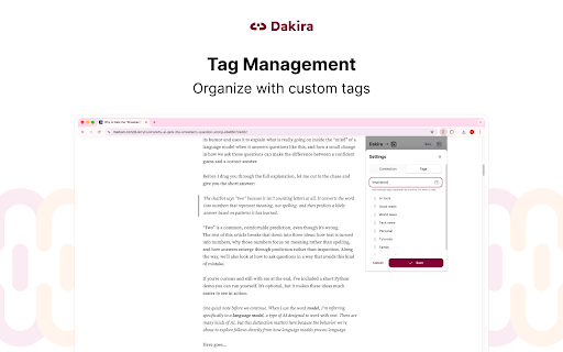 Dakira :: Your digital memory — Save URLs to Notion with tags and notes