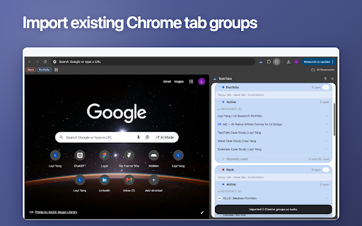 TaskTabs - Organise tabs by task :: Organise browser tabs into task-based workspaces and quickly resume ongoing projects.