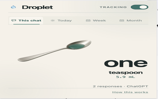 Droplet: water used by your AI chats :: Estimate the water used by your AI chat usage. No data collected, no network calls.