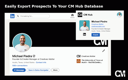 CM Hub Chrome Extension :: The CM Hub extension allows users to export LinkedIn Company & Profile data directly into CM Hub.