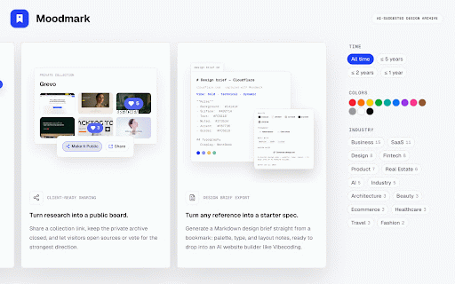Moodmark — Save design references :: Save websites with screenshots, tags and notes to your Moodmark archive.