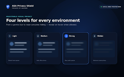 ASA Privacy Shield – Chat Blur :: Blur messages, names, photos and previews on WhatsApp Web with local-only privacy controls and presentation mode.