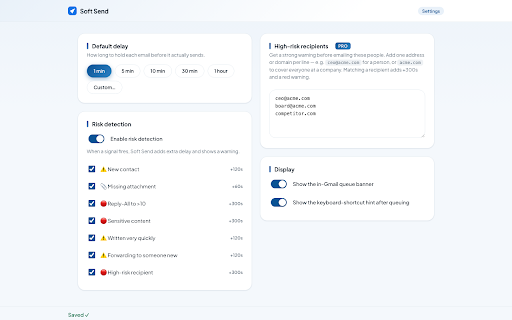Soft Send: Delay & Undo Send for Gmail :: Delay Gmail emails before they send. Undo, edit or cancel, and catch typos, missing attachments and reply-all mistakes.