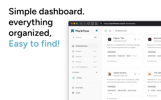 Markflow AI :: AI-powered bookmark manager. Save, organize, and search your bookmarks from any webpage.