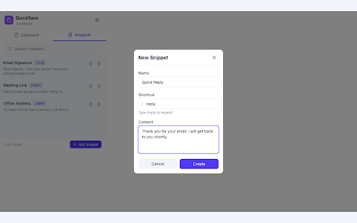 QuickSave - Clipboard Manager & Text Snippets :: Smart clipboard history manager and text snippet expander. Save, search, and reuse your copied text instantly.