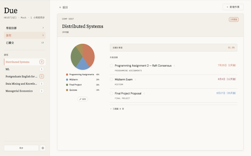 Due :: Canvas LMS Dashboard - auto-sync assignments and deadlines for any Canvas school