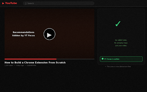 YT Focus — Clean YouTube :: Remove Shorts and recommended videos from YouTube. Stay focused.