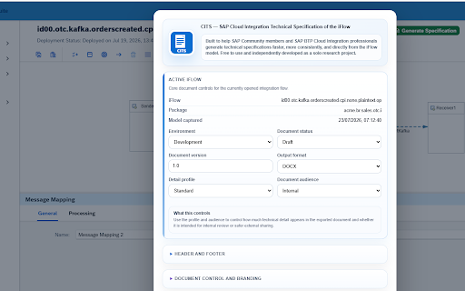 SAP CITS - Cloud Integration Technical Specification :: Generates professional DOC and DOCX specifications from SAP Cloud Integration iFlows.