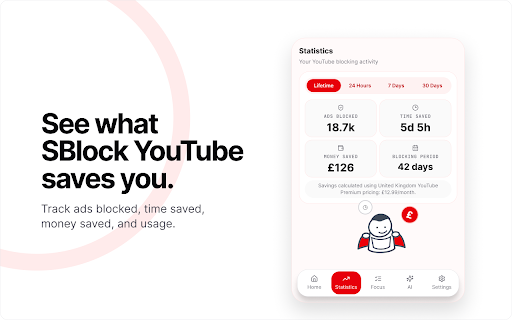 SBlock Youtube - AI AD Blocker :: Block YouTube ads, remove distractions, skip unwanted segments, and track the time and money you save.