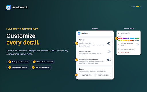 SessionVault - Multi-Session & Tab Manager :: Log into the same website with multiple accounts in different tabs. Per-tab session isolation, fully local, no account required.