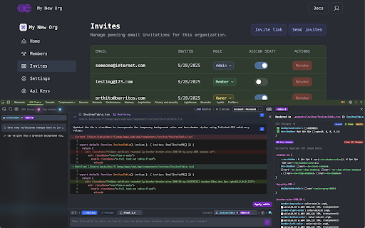 JSX Tool :: Developer tools for modern React. Use LLMs to generate CSS, test styles, and write updates to files using your live browser context.