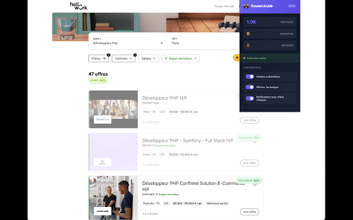 TrouverUnJob :: Détectez les arnaques et analysez les offres d'emploi sur Indeed, LinkedIn, HelloWork et WTTJ.