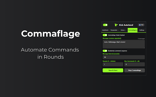 Kick AutoSend :: Advanced Kick chat automation with voice rotation, message repeater, and smart reply features for streamers, moderators and viewers