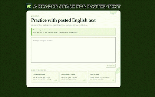 TempoLeaf - English Phrase Reading Trainer :: Read English in phrase chunks with focused playback, page marking, and instant definitions.