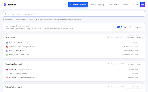 Tab Silo — Tab Manager & Suspender :: Condense all tabs into a searchable list, group them into workspaces, freeze inactive tabs to save RAM.