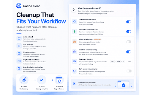 Cache Clear - Free Cookie & Data Cleaner :: Instantly clear cache, cookies & browsing data in one click. Free privacy cleanup with presets, auto-clear schedules & shortcuts.
