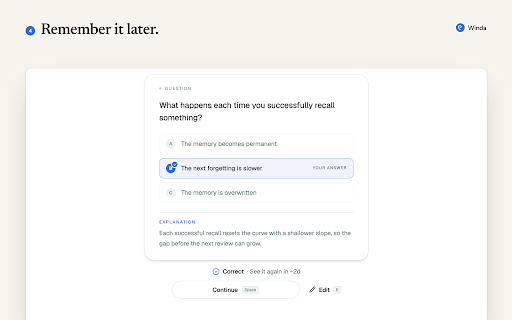 Winda :: Read any webpage with AI beside you. Ask questions and turn what you read into flashcards and quiz questions.