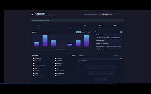 AlgoRep :: AI-powered LeetCode learning system - sync solutions to GitHub with spaced repetition, complexity analysis, and study plan tracking