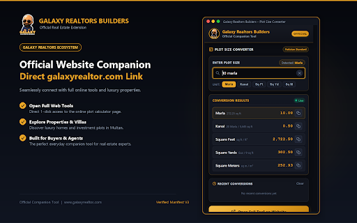 Galaxy Realtors Builders – Plot Size Converter :: Official plot size converter for Galaxy Realtors & Builders. Convert Marla, Kanal, Sq Ft, Sq Yards, and Sq Meters.