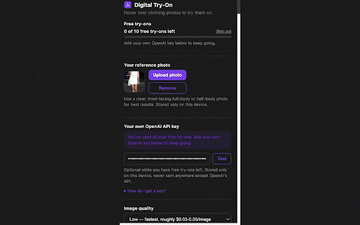 Digital Try-On :: Add to cart or hover any clothing photo, and see it on you with AI.
