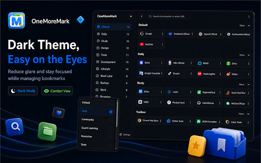 OneMoreMark - New Tab Bookmark Manager :: Turn your new tab into a clean visual bookmark dashboard with categories, cards, import/export, and Chrome sync.