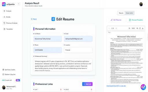 cvSparkle :: Analyzes how well your profile matches a job posting and provides improvement suggestions