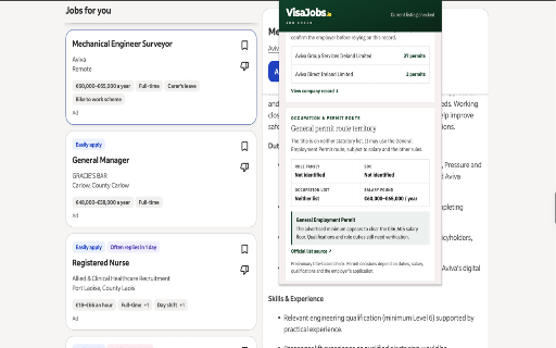 VisaJobs Ireland: Job Check :: Check employer permit history, sponsorship wording and likely Irish permit routes while viewing a job.