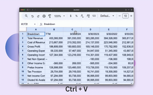Financial Statement Scraper :: Scrape financial statements and copy them for Excel/Google Sheets.
